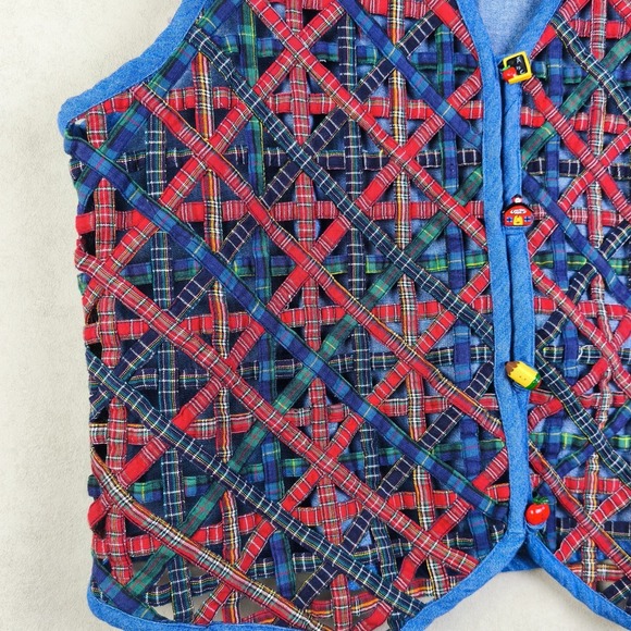 Vintage Oak Hill Patchwork Plaid Vest Apple Buttons Teacher Core Women's L - Picture 2 of 10